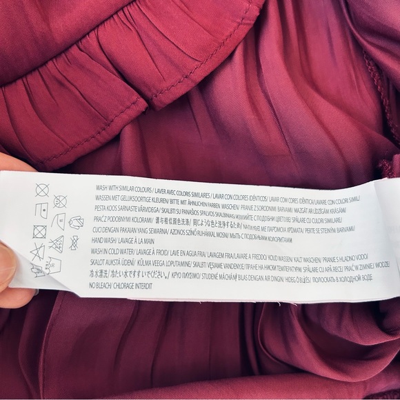 Minkpink Drawstring-Waist Peasant Dress Wine Women’s Sz S Festive Fall Romance - Picture 9 of 15